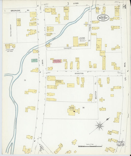 Sanborn Fire Insurance Map from Norway, Oxford County, Maine (1907), Sheet #0004 - Historic Sanborn Fire Insurance Map Print, vintage old map wall art, antique decor, genealogy gift, Maine Maine map