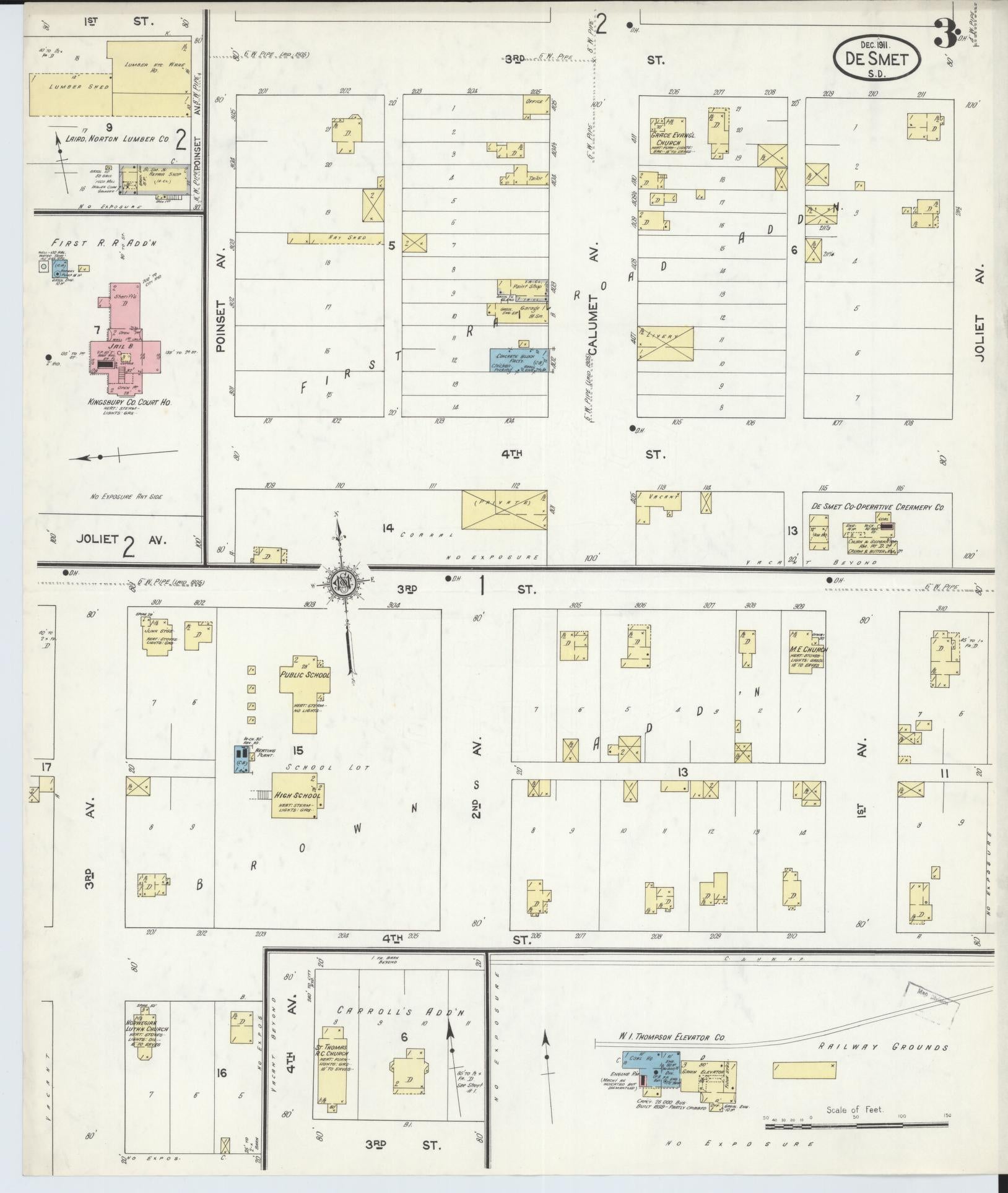Sanborn Fire Insurance Map from De Smet, Kingsbury County, South Dakota (1911), Sheet #0003 - Complete Map Set gallery image, historic Sanborn map, vintage wall art, South Dakota South Dakota