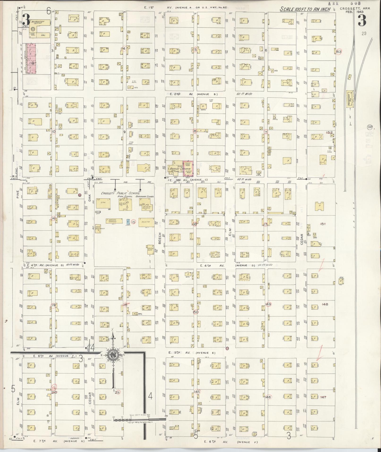 Sanborn Fire Insurance Map from Crossett, Ashley County, Arkansas (1948), Sheet #0003 - Historic Sanborn Fire Insurance Map Print, vintage old map wall art, antique decor, genealogy gift, Arkansas Arkansas map