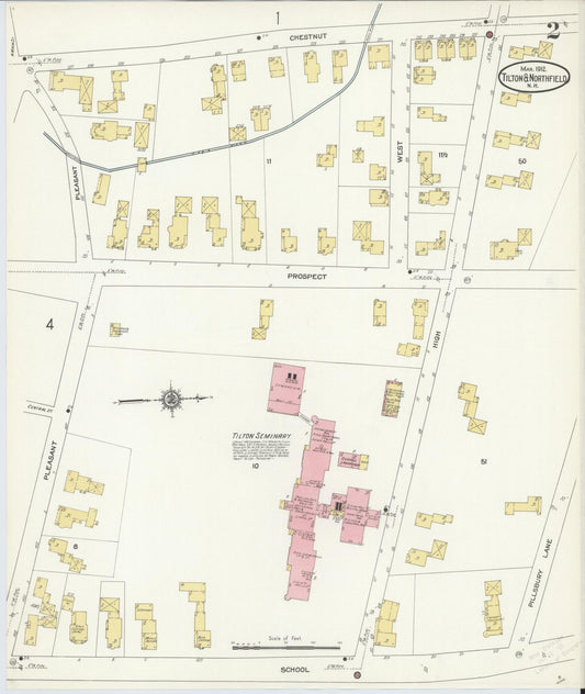 Sanborn Fire Insurance Map from Tilton, Belknap County, New Hampshire (1912), Sheet #0002 - Historic Sanborn Fire Insurance Map Print, vintage old map wall art, antique decor, genealogy gift, New Hampshire New Hampshire map