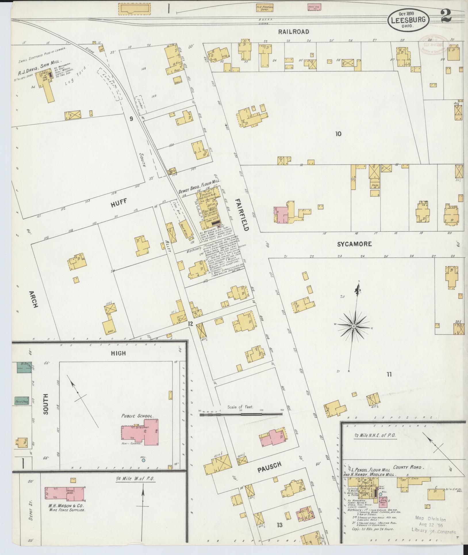 Sanborn Fire Insurance Map from Leesburg, Highland County, Ohio (1899), Sheet #0002 - Complete Map Set gallery image, historic Sanborn map, vintage wall art, Ohio Ohio