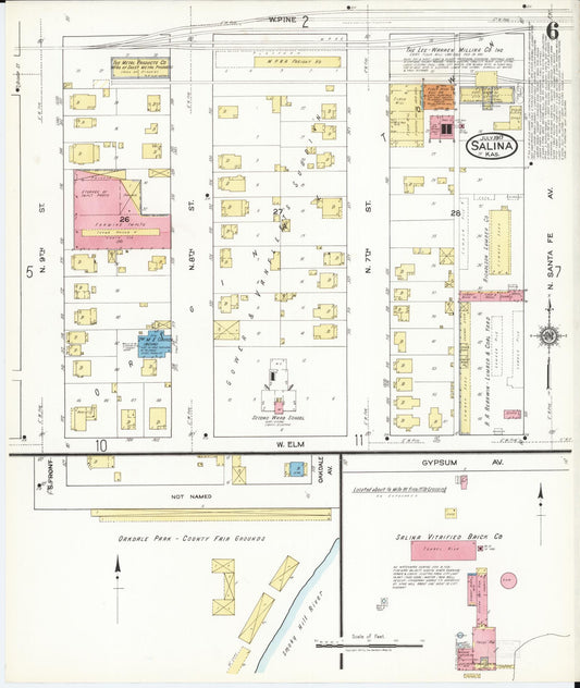 Sanborn Fire Insurance Map from Salina, Saline County, Kansas (1917), Sheet #0006 - Historic Sanborn Fire Insurance Map Print, vintage old map wall art, antique decor, genealogy gift, Kansas Kansas map