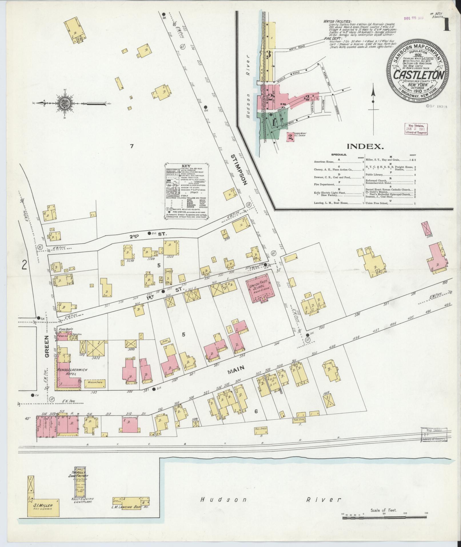 Sanborn Fire Insurance Map from Castleton On Hudson, Rensselaer County, New York. (1910) – Historic Sanborn Fire Insurance Map Print