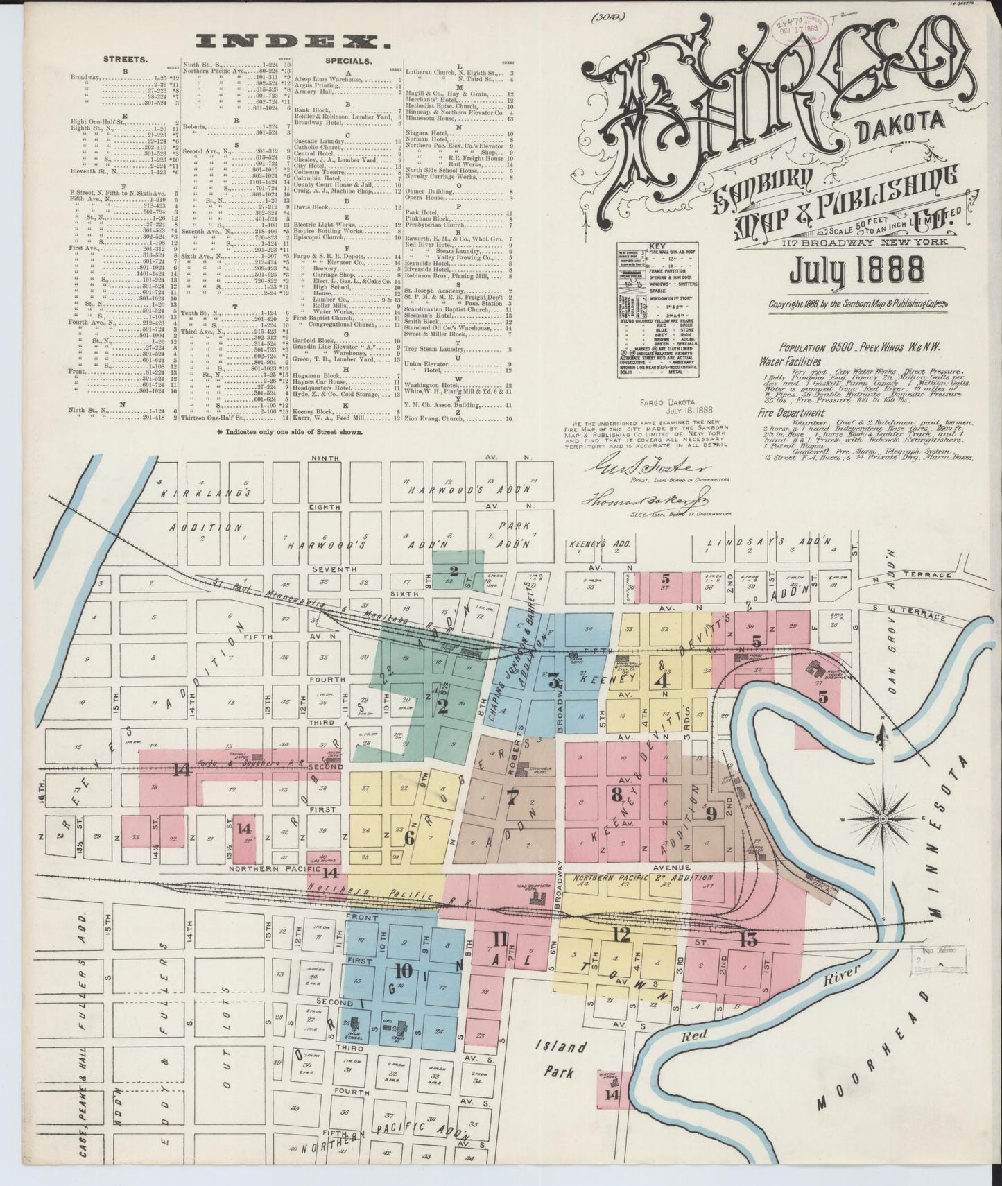 Sanborn Fire Insurance Map from Fargo, Cass County, North Dakota (1888), Sheet #0001 - Historic Sanborn Fire Insurance Map Print, vintage old map wall art, antique decor, genealogy gift, North Dakota North Dakota map