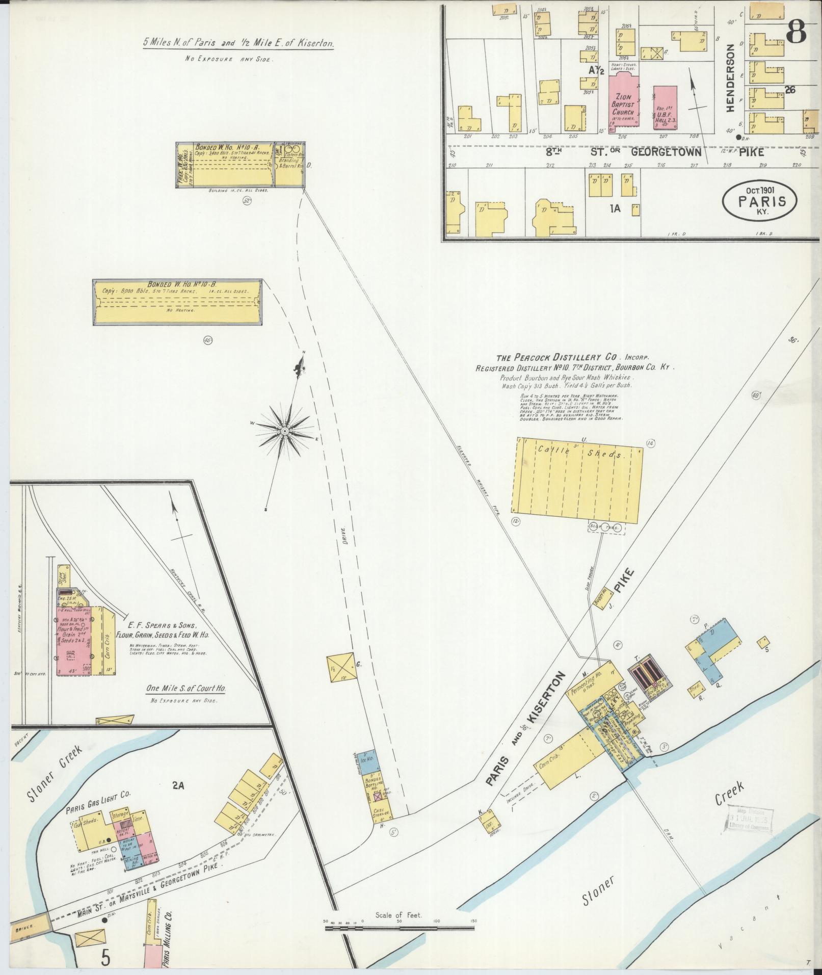 Sanborn Fire Insurance Map from Paris, Bourbon County, Kentucky (1901), Sheet #0008 - Complete Map Set gallery image, historic Sanborn map, vintage wall art, Kentucky Kentucky