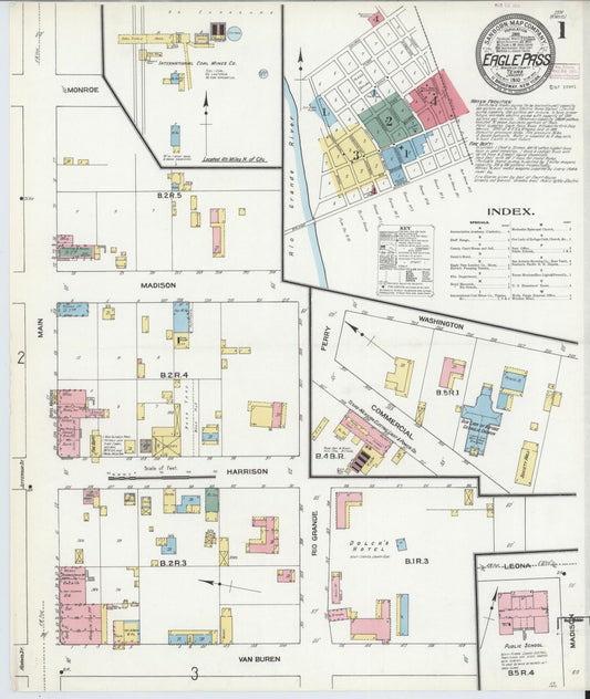 Sanborn Fire Insurance Map from Eagle Pass, Maverick County, Texas (1910), Sheet #0001 - Historic Sanborn Fire Insurance Map Print, vintage old map wall art, antique decor, genealogy gift, Texas Texas map