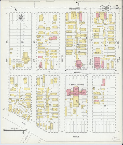 Sanborn Fire Insurance Map from Cairo, Alexander County, Illinois (1901), Sheet #0005 - Complete Map Set gallery image, historic Sanborn map, vintage wall art, Illinois Illinois