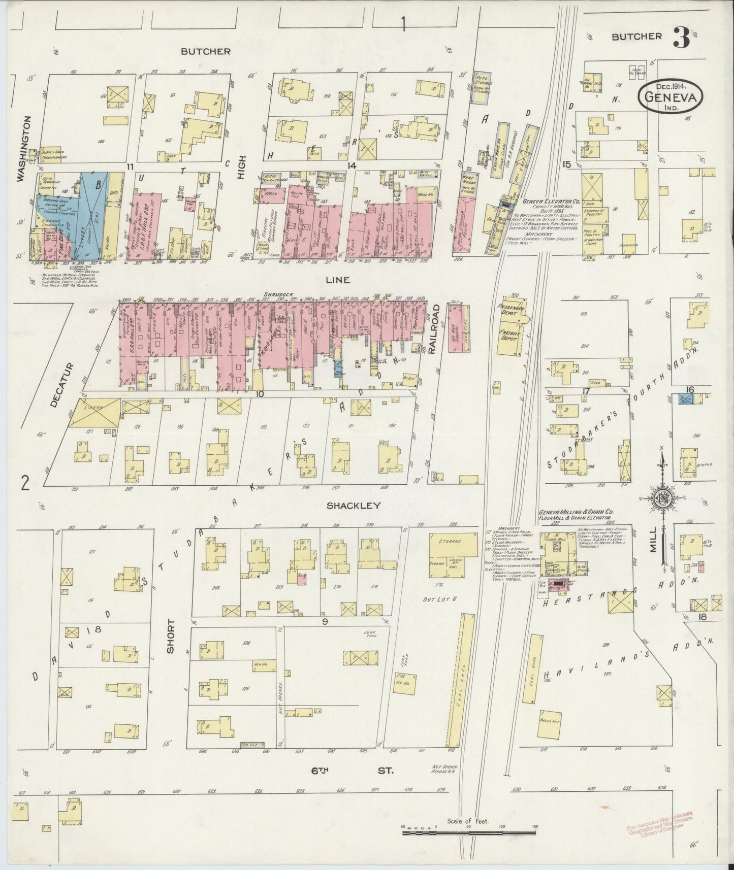 Sanborn Fire Insurance Map from Geneva, Adams County, Indiana (1914), Sheet #0003 - Complete Map Set gallery image, historic Sanborn map, vintage wall art, Indiana Indiana