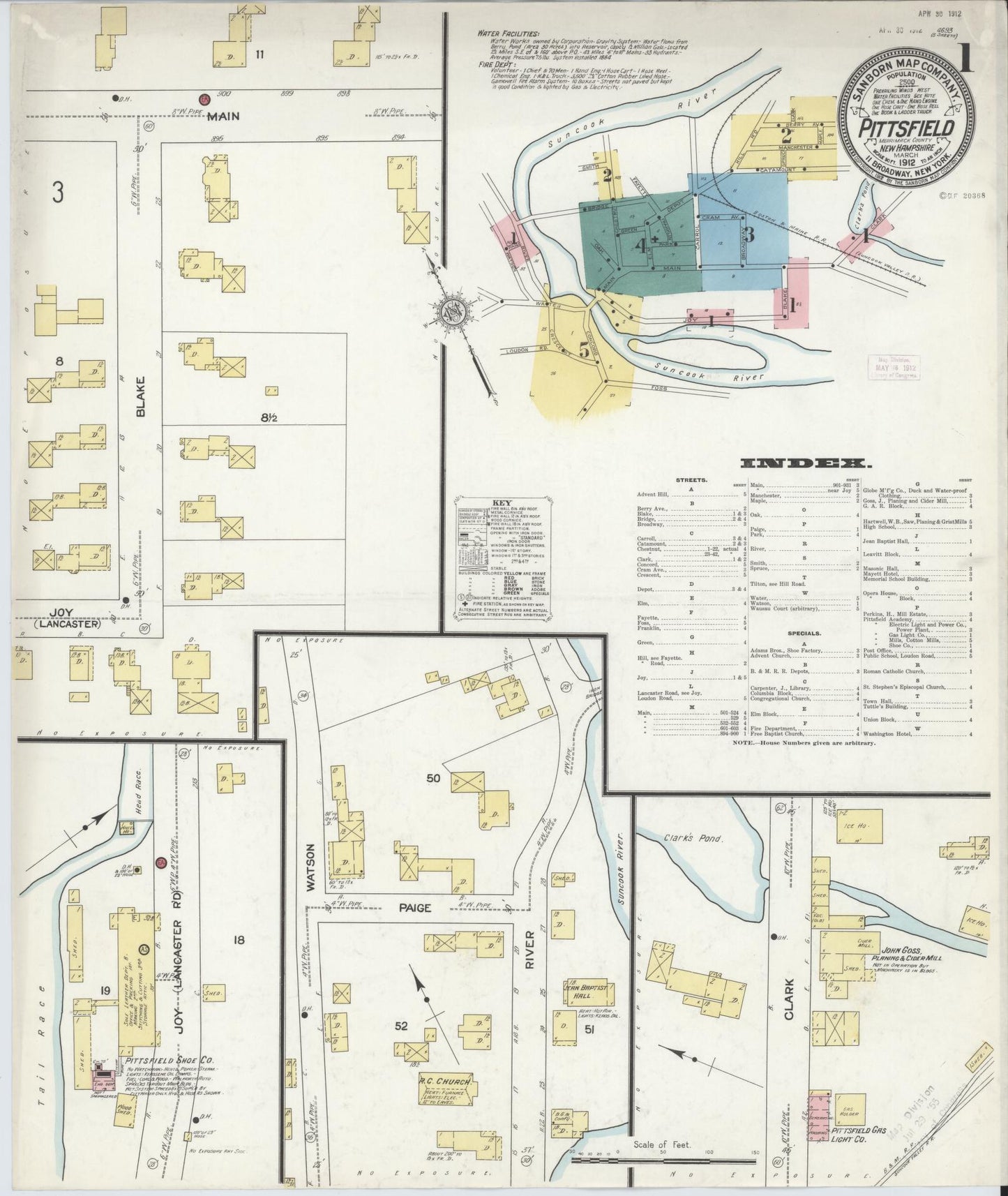 Sanborn Fire Insurance Map from Pittsfield, Merrimack County, New Hampshire. (1912) – Historic Sanborn Fire Insurance Map Print