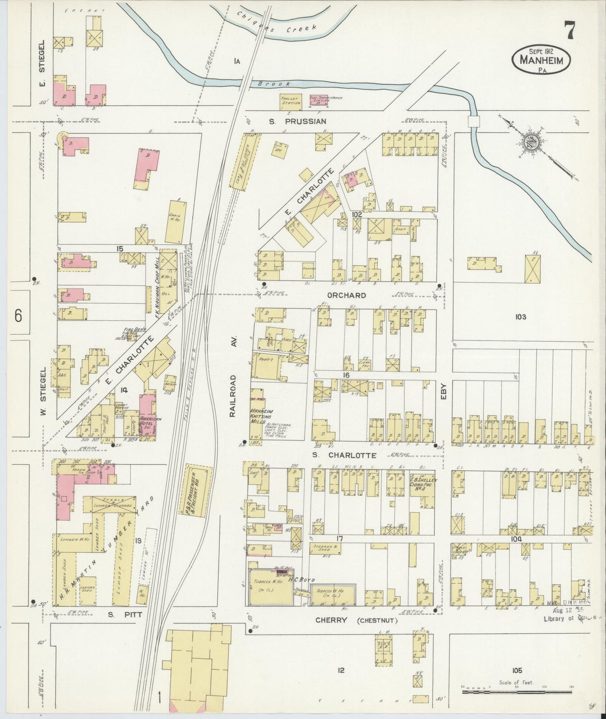 Sanborn Fire Insurance Map from Manheim, Lancaster County, Pennsylvania (1912), Sheet #0007 - Complete Map Set gallery image, historic Sanborn map, vintage wall art, Pennsylvania Pennsylvania