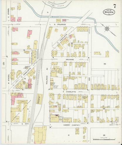Sanborn Fire Insurance Map from Manheim, Lancaster County, Pennsylvania (1912), Sheet #0007 - Complete Map Set gallery image, historic Sanborn map, vintage wall art, Pennsylvania Pennsylvania
