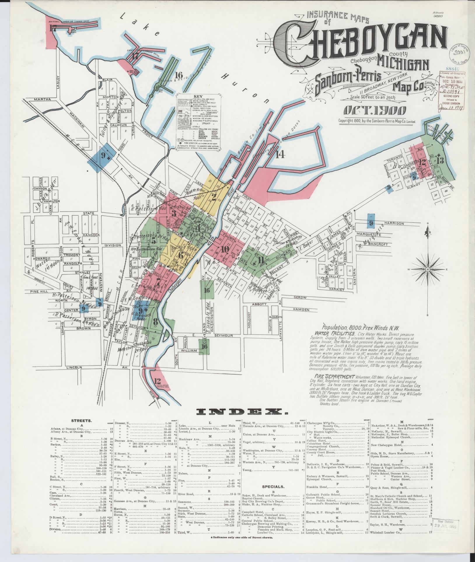 Sanborn Fire Insurance Map from Cheboygan, Cheboygan County, Michigan (1900), Sheet #0001 - Complete Map Set gallery image, historic Sanborn map, vintage wall art, Michigan Michigan