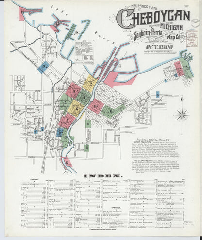 Sanborn Fire Insurance Map from Cheboygan, Cheboygan County, Michigan (1900), Sheet #0001 - Complete Map Set gallery image, historic Sanborn map, vintage wall art, Michigan Michigan