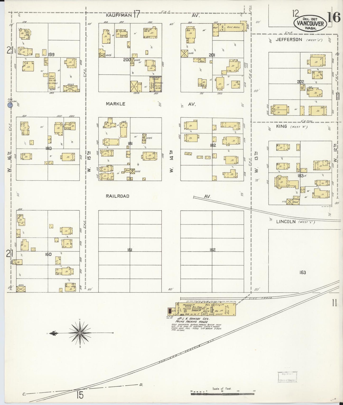 Sanborn Fire Insurance Map from Vancouver, Clark County, Washington (1907), Sheet #0016 - Complete Map Set gallery image, historic Sanborn map, vintage wall art, Washington Washington