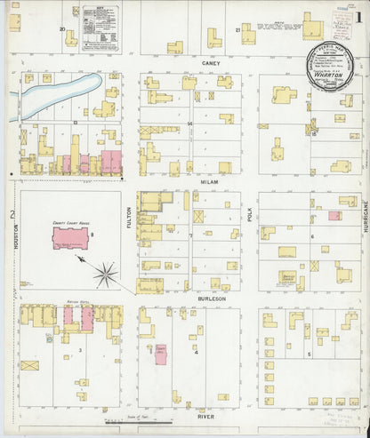 Sanborn Fire Insurance Map from Wharton, Wharton County, Texas (1900), Sheet #0001 - Historic Sanborn Fire Insurance Map Print, vintage old map wall art, antique decor, genealogy gift, Texas Texas map