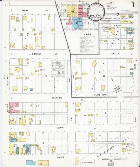 Sanborn Fire Insurance Map from Hays, Ellis County, Kansas (1899), Sheet #0001 - Complete Map Set gallery image, historic Sanborn map, vintage wall art, Kansas Kansas