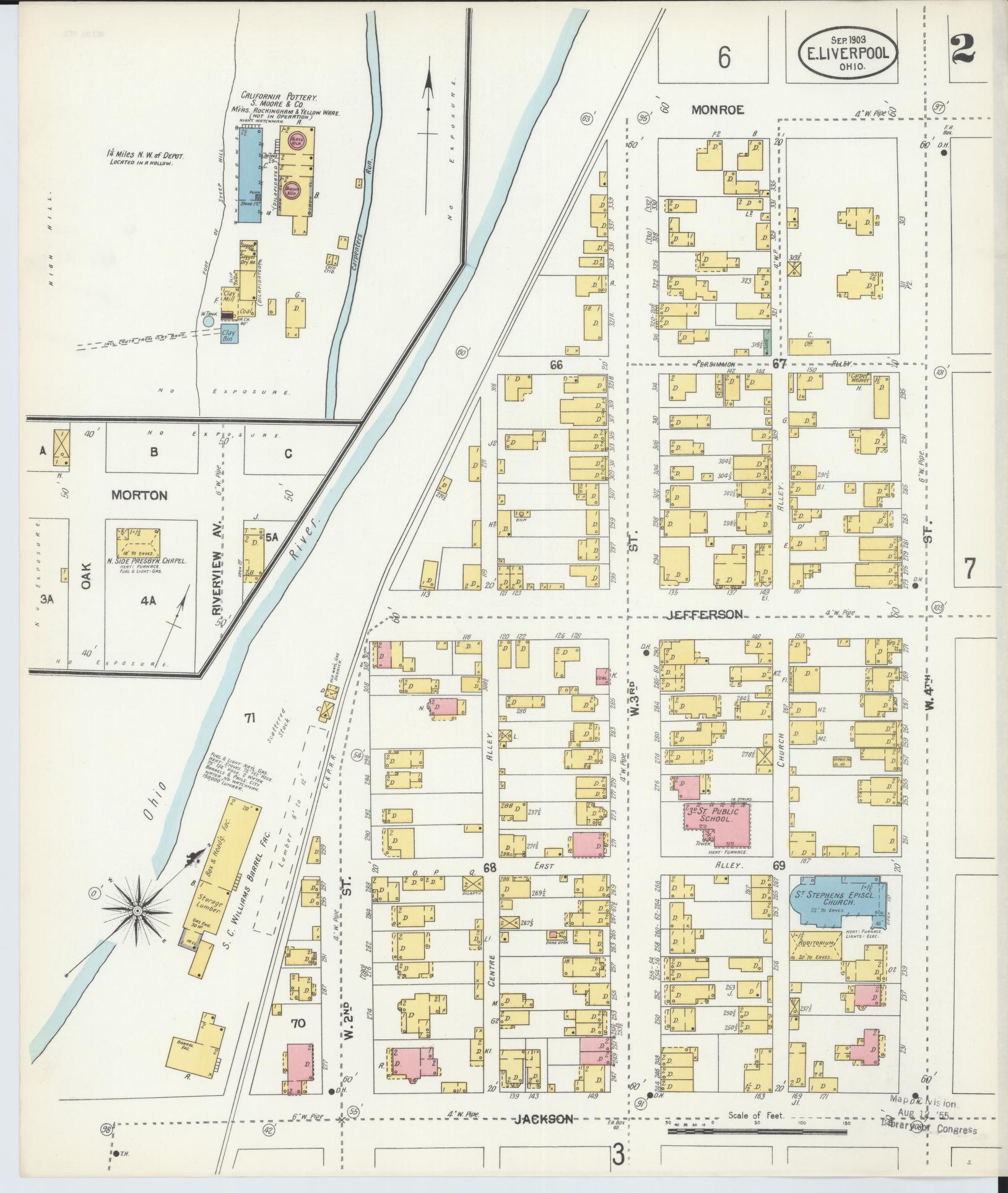 Sanborn Fire Insurance Map from East Liverpool, Columbiana County, Ohio (1903), Sheet #0002 - Historic Sanborn Fire Insurance Map Print, vintage old map wall art, antique decor, genealogy gift, Ohio Ohio map