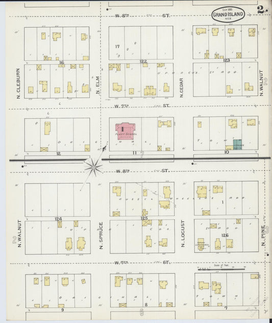 Sanborn Fire Insurance Map from Grand Island, Hall County, Nebraska (1893), Sheet #0002 - Historic Sanborn Fire Insurance Map Print, vintage old map wall art, antique decor, genealogy gift, Nebraska Nebraska map