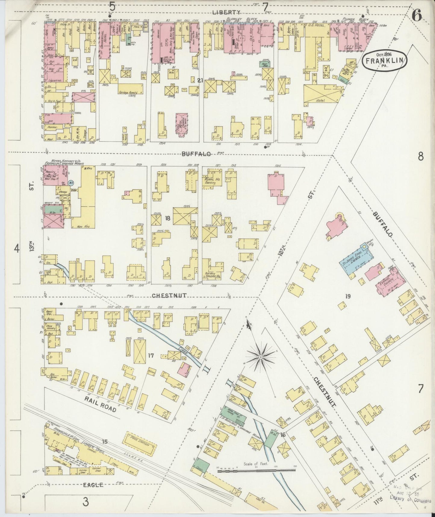 Sanborn Fire Insurance Map from Franklin, Venango County, Pennsylvania (1896), Sheet #0006 - Historic Sanborn Fire Insurance Map Print, vintage old map wall art, antique decor, genealogy gift, Pennsylvania Pennsylvania map