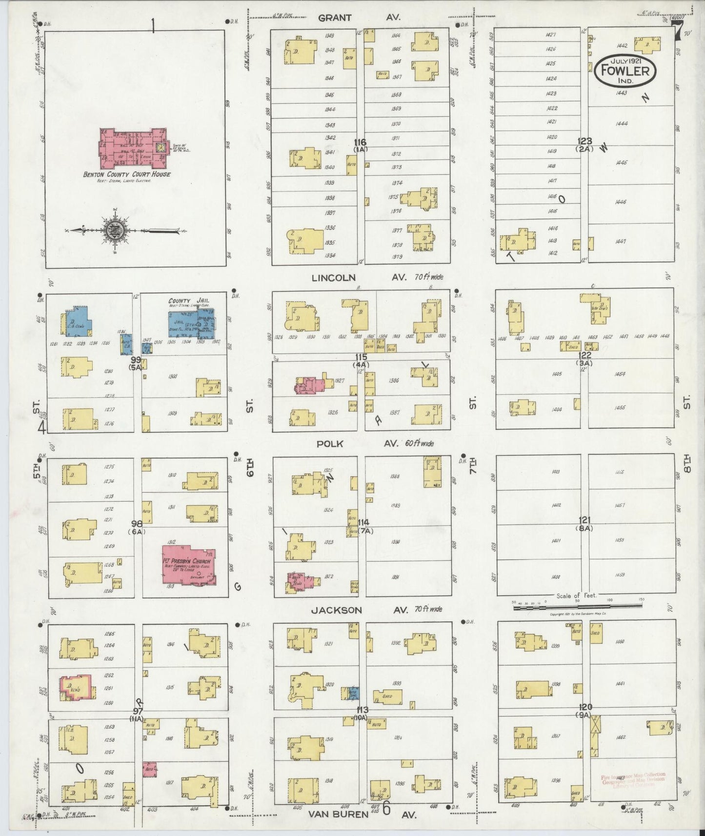 Sanborn Fire Insurance Map from Fowler, Benton County, Indiana (1921), Sheet #0007 - Complete Map Set gallery image, historic Sanborn map, vintage wall art, Indiana Indiana