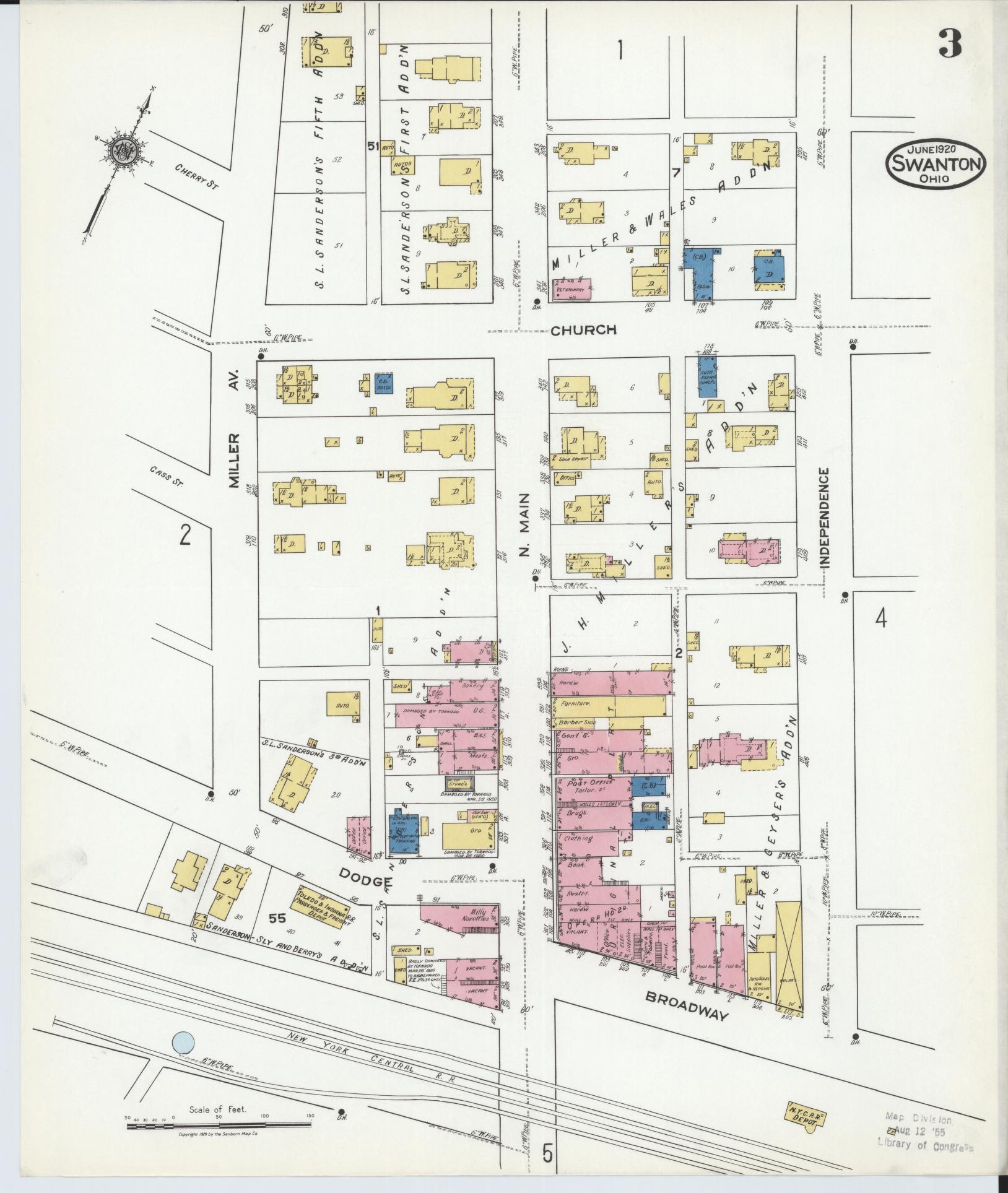 Sanborn Fire Insurance Map from Swanton, Fulton County, Ohio (1920), Sheet #0003 - Complete Map Set gallery image, historic Sanborn map, vintage wall art, Ohio Ohio
