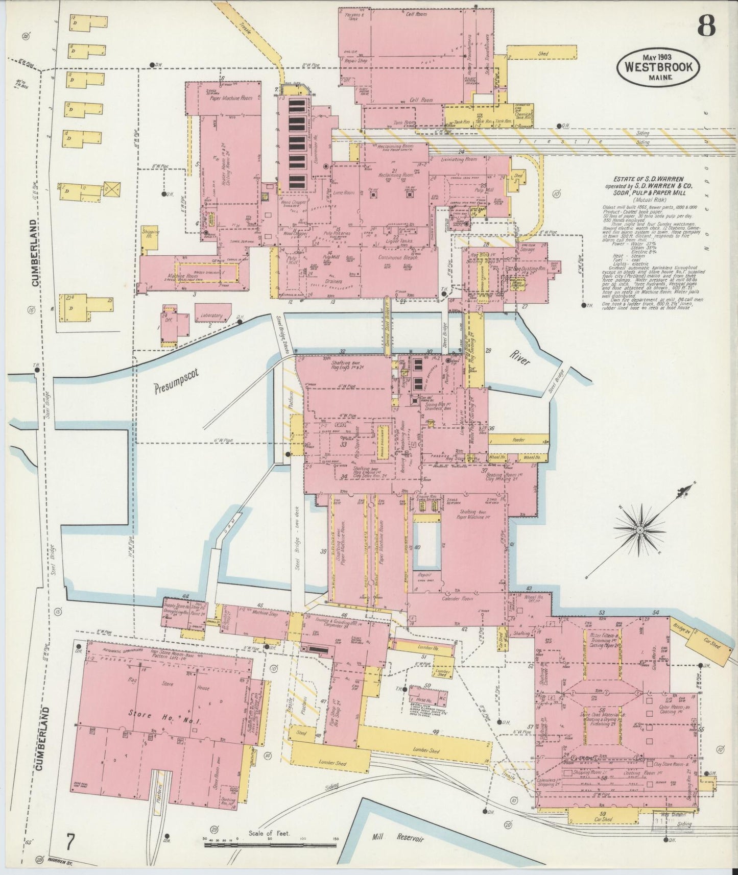 Sanborn Fire Insurance Map from Westbrook, Cumberland County, Maine (1903), Sheet #0008 - Complete Map Set gallery image, historic Sanborn map, vintage wall art, Maine Maine