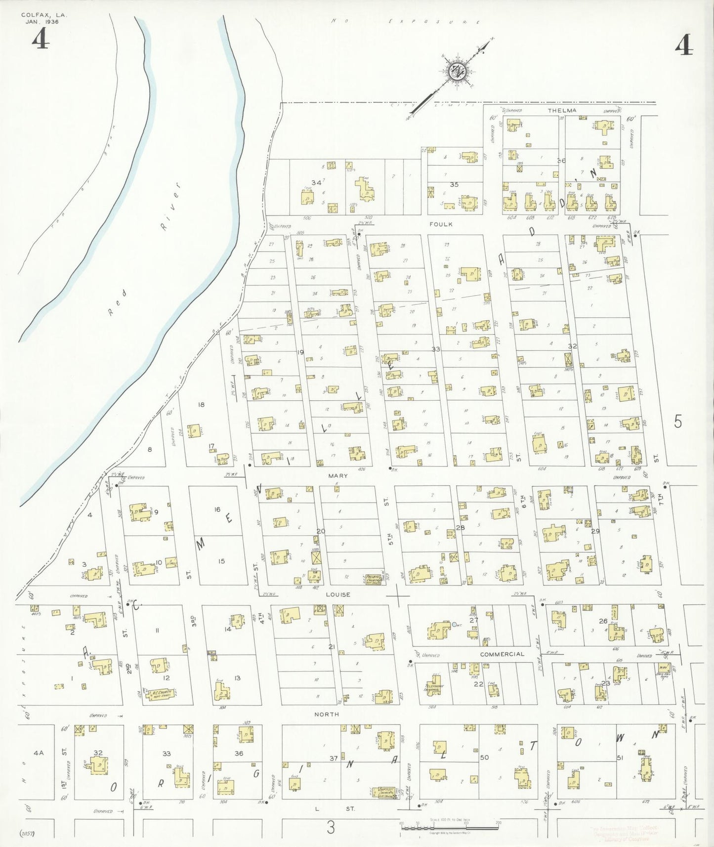 Sanborn Fire Insurance Map from Colfax, Grant Parish, Louisiana (1936), Sheet #0004 - Complete Map Set gallery image, historic Sanborn map, vintage wall art, Louisiana Louisiana
