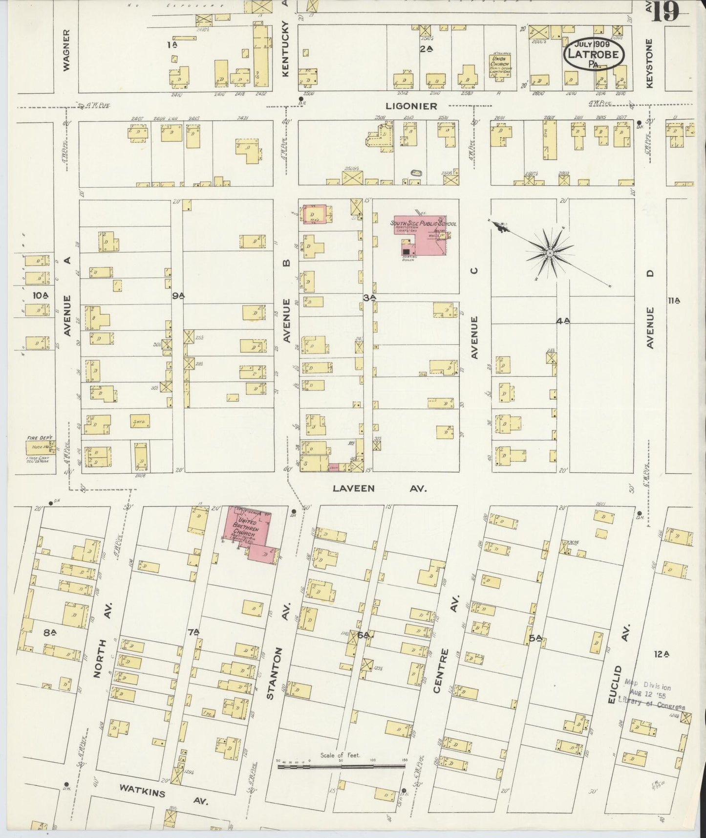 Sanborn Fire Insurance Map from Latrobe, Westmoreland County, Pennsylvania (1909), Sheet #0019 - Complete Map Set gallery image, historic Sanborn map, vintage wall art, Pennsylvania Pennsylvania