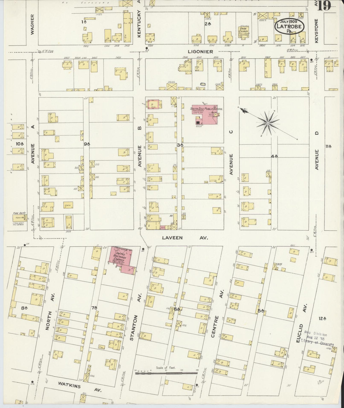 Sanborn Fire Insurance Map from Latrobe, Westmoreland County, Pennsylvania (1909), Sheet #0019 - Complete Map Set gallery image, historic Sanborn map, vintage wall art, Pennsylvania Pennsylvania