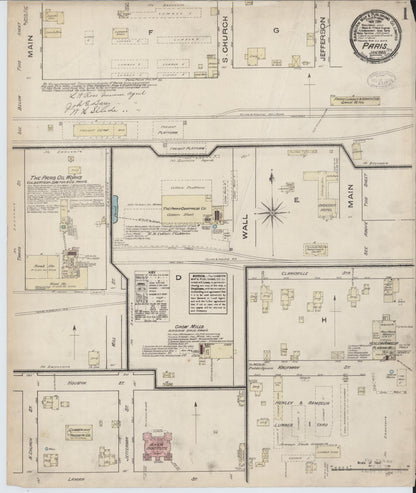 Sanborn Fire Insurance Map from Paris, Lamar County, Texas (1885), Sheet #0001 - Historic Sanborn Fire Insurance Map Print, vintage old map wall art, antique decor, genealogy gift, Texas Texas map