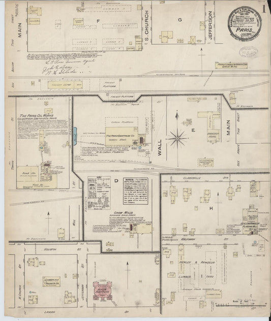 Sanborn Fire Insurance Map from Paris, Lamar County, Texas (1885), Sheet #0001 - Historic Sanborn Fire Insurance Map Print, vintage old map wall art, antique decor, genealogy gift, Texas Texas map