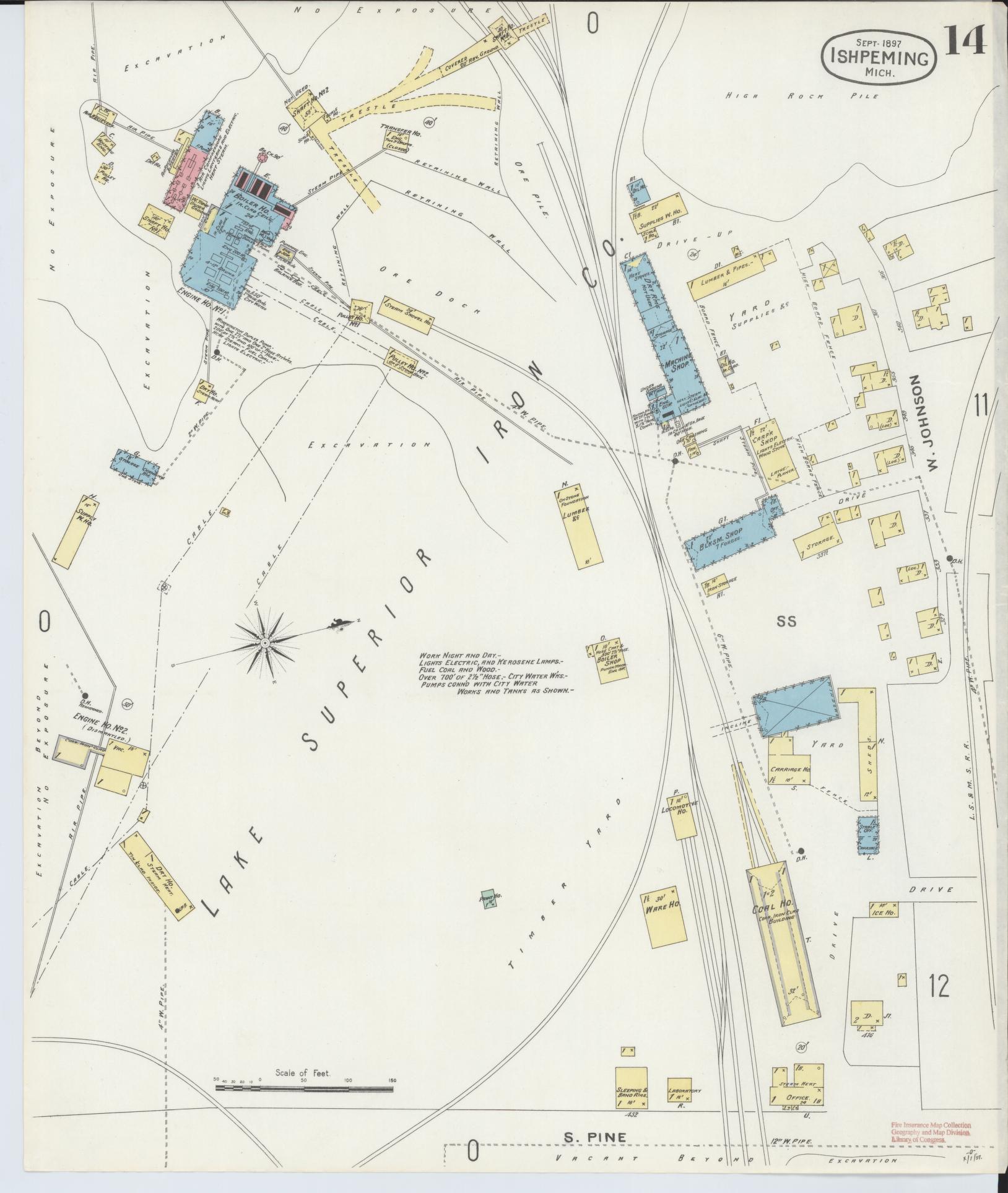 Sanborn Fire Insurance Map from Ishpeming, Marquette County, Michigan (1897), Sheet #0014 - Complete Map Set gallery image, historic Sanborn map, vintage wall art, Michigan Michigan
