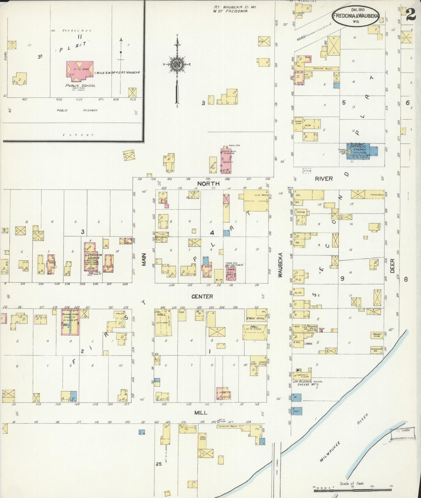 Sanborn Fire Insurance Map from Fredonia, Ozaukee County, Wisconsin (1910), Sheet #0002 - Historic Sanborn Fire Insurance Map Print, vintage old map wall art, antique decor, genealogy gift, Wisconsin Wisconsin map