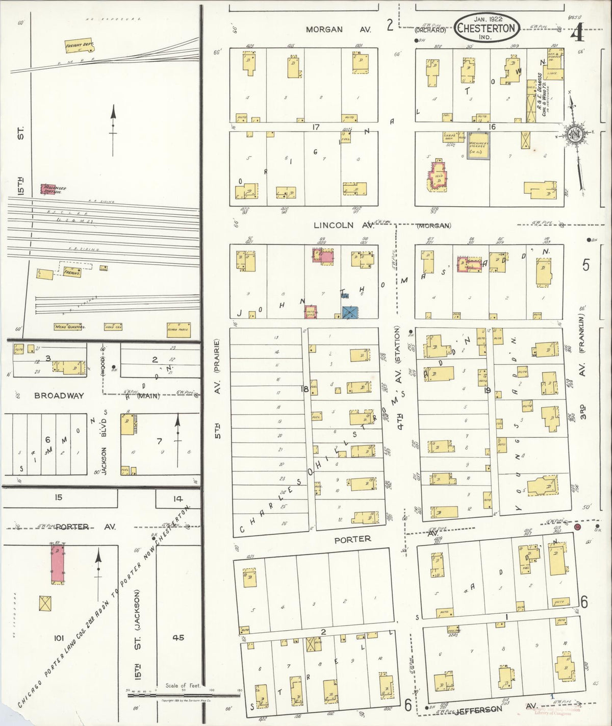 Sanborn Fire Insurance Map from Chesterton, Porter County, Indiana (1922), Sheet #0004 - Historic Sanborn Fire Insurance Map Print, vintage old map wall art, antique decor, genealogy gift, Indiana Indiana map
