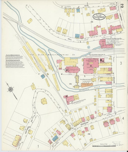 Sanborn Fire Insurance Map from Glen Rock, York County, Pennsylvania (1913), Sheet #0002 - Historic Sanborn Fire Insurance Map Print, vintage old map wall art, antique decor, genealogy gift, Pennsylvania Pennsylvania map