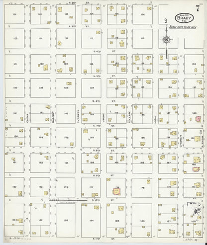 Sanborn Fire Insurance Map from Brady, McCulloch County, Texas (1921), Sheet #0007 - Historic Sanborn Fire Insurance Map Print, vintage old map wall art, antique decor, genealogy gift, Texas Texas map