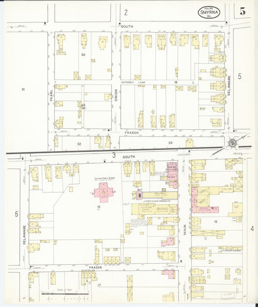 Sanborn Fire Insurance Map from Smyrna, Kent County, Delaware (1915), Sheet #0005 - Historic Sanborn Fire Insurance Map Print, vintage old map wall art, antique decor, genealogy gift, Delaware Delaware map