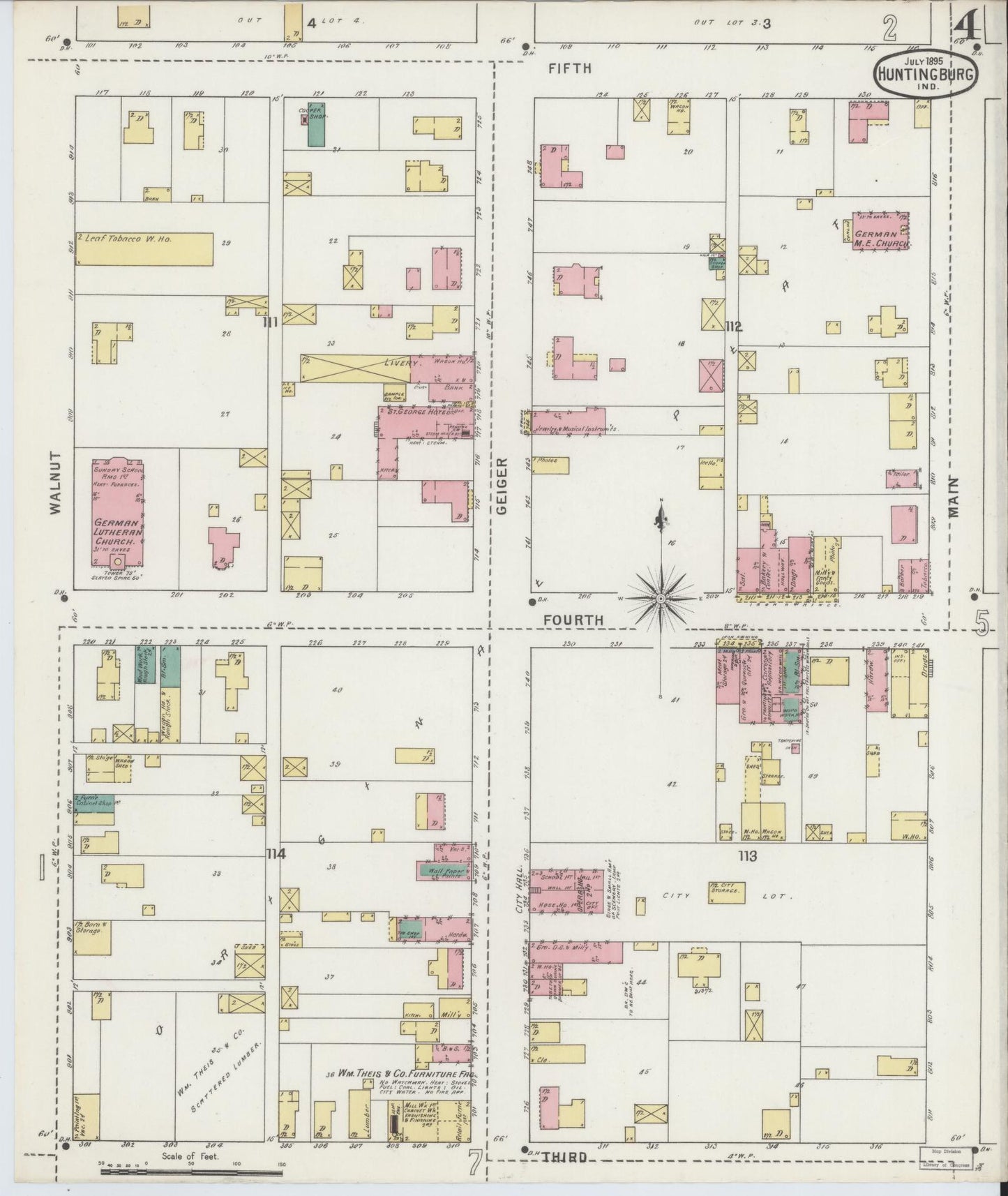 Sanborn Fire Insurance Map from Huntingburg, Dubois County, Indiana (1895), Sheet #0004 - Complete Map Set gallery image, historic Sanborn map, vintage wall art, Indiana Indiana