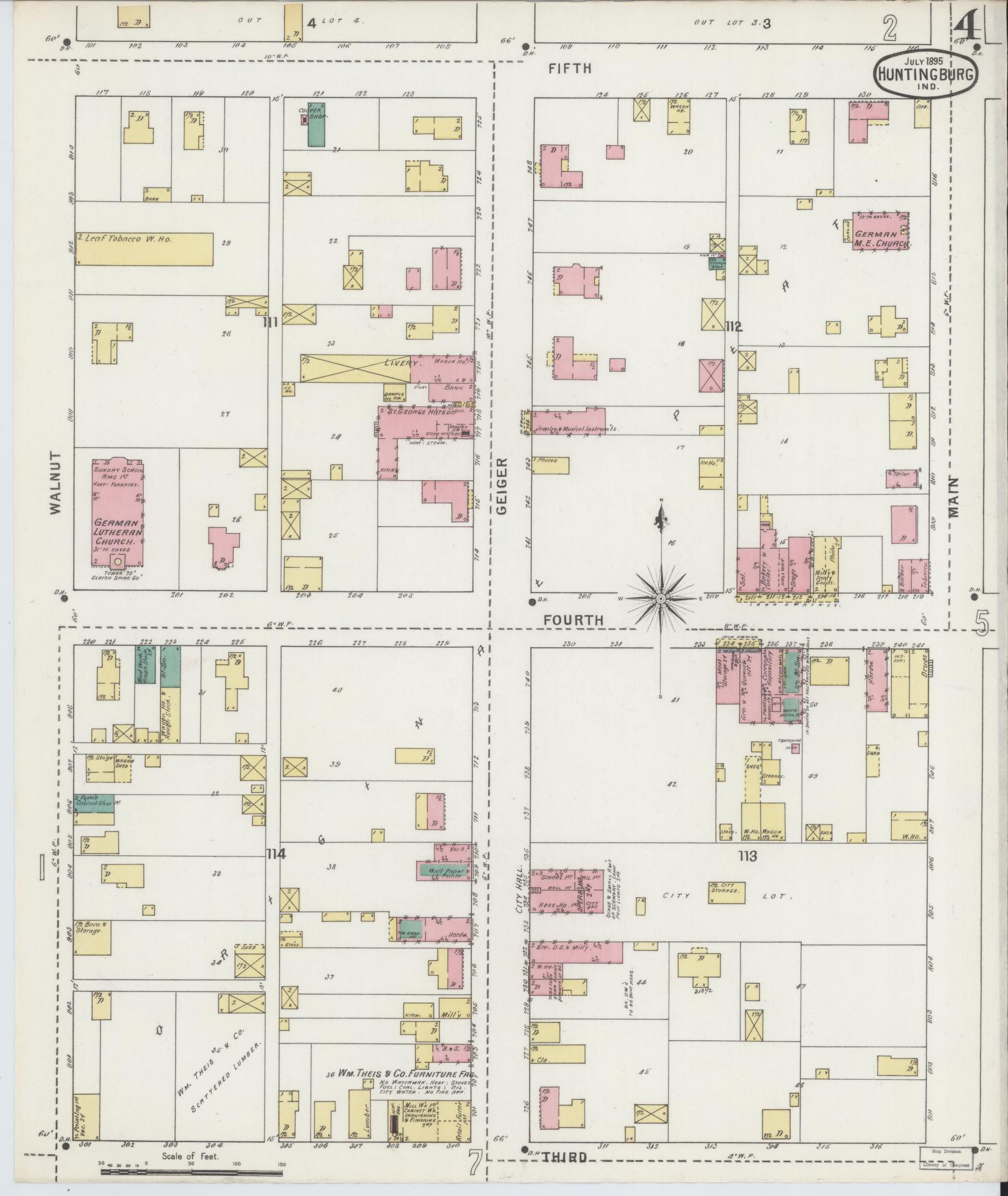 Sanborn Fire Insurance Map from Huntingburg, Dubois County, Indiana (1895), Sheet #0004 - Complete Map Set gallery image, historic Sanborn map, vintage wall art, Indiana Indiana