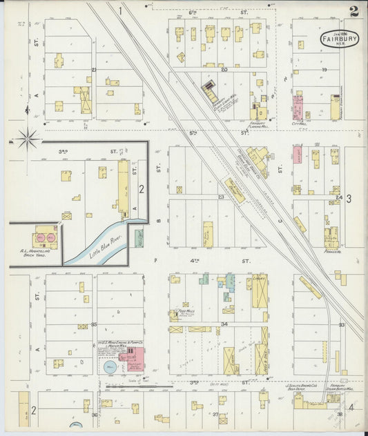 Sanborn Fire Insurance Map from Fairbury, Jefferson County, Nebraska (1896), Sheet #0002 - Historic Sanborn Fire Insurance Map Print, vintage old map wall art, antique decor, genealogy gift, Nebraska Nebraska map