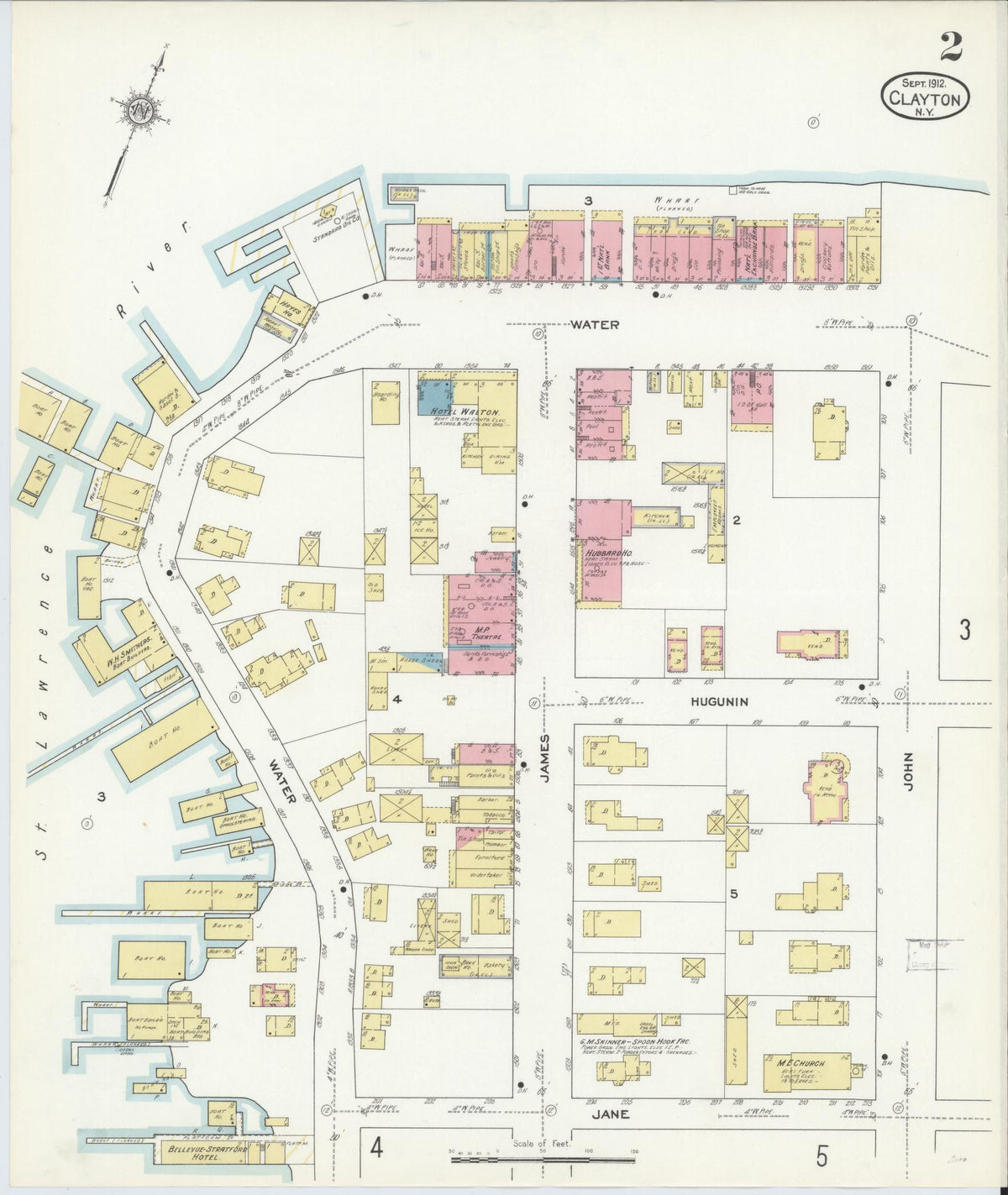 Sanborn Fire Insurance Map from Clayton, Jefferson County, New York (1912), Sheet #0002 - Complete Map Set gallery image, historic Sanborn map, vintage wall art, New York New York