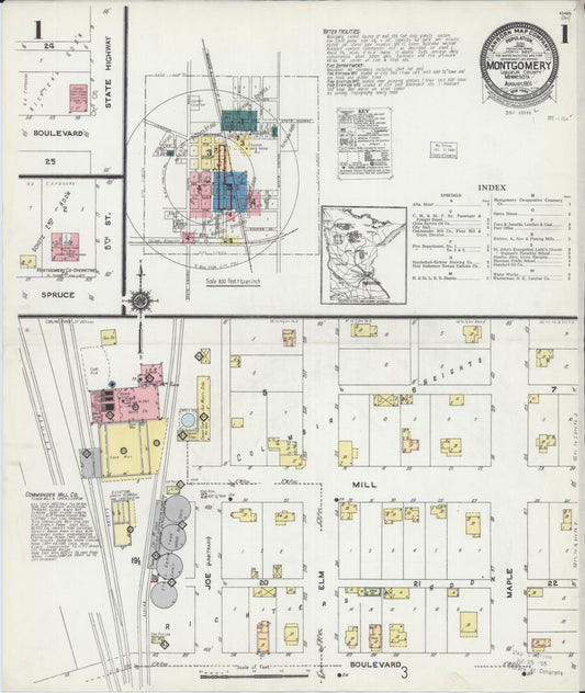 Sanborn Fire Insurance Map from Montgomery, Le Sueur County, Minnesota (1924), Sheet #0001 - Complete Map Set gallery image, historic Sanborn map, vintage wall art, Minnesota Minnesota