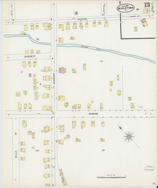 Sanborn Fire Insurance Map from Middletown, Orange County, New York (1897), Sheet #0013 - Historic Sanborn Fire Insurance Map Print, vintage old map wall art, antique decor, genealogy gift, New York New York map
