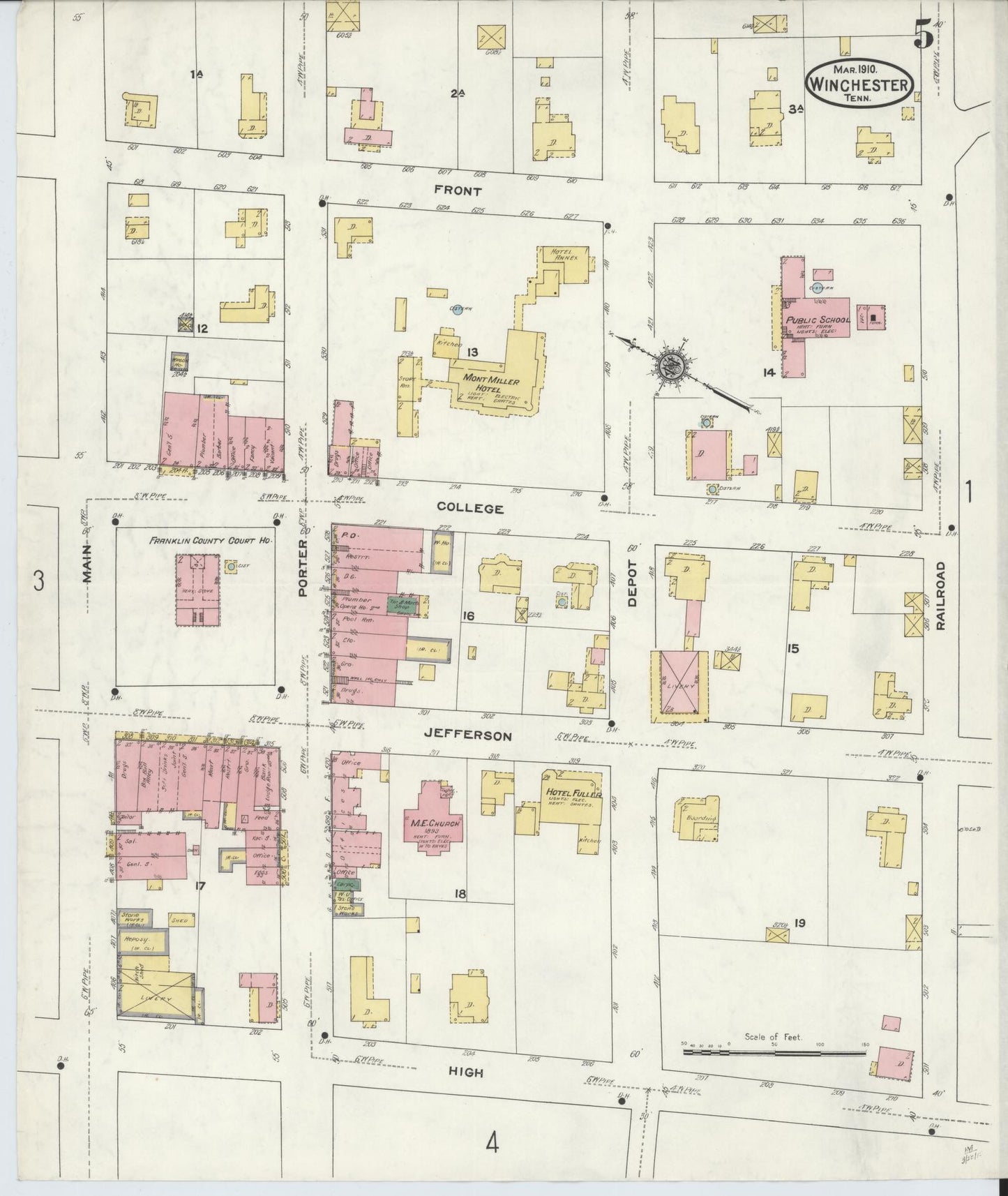 Sanborn Fire Insurance Map from Winchester, Franklin County, Tennessee (1910), Sheet #0005 - Complete Map Set gallery image, historic Sanborn map, vintage wall art, Tennessee Tennessee