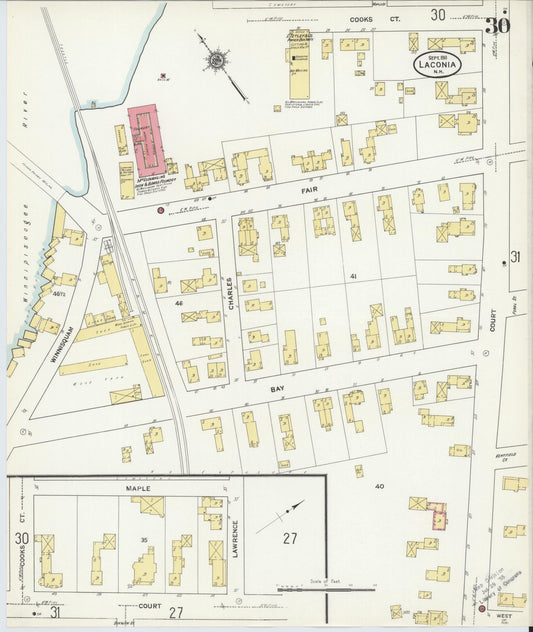 Sanborn Fire Insurance Map from Laconia, Belknap County, New Hampshire (1911), Sheet #0030 - Historic Sanborn Fire Insurance Map Print, vintage old map wall art, antique decor, genealogy gift, New Hampshire New Hampshire map