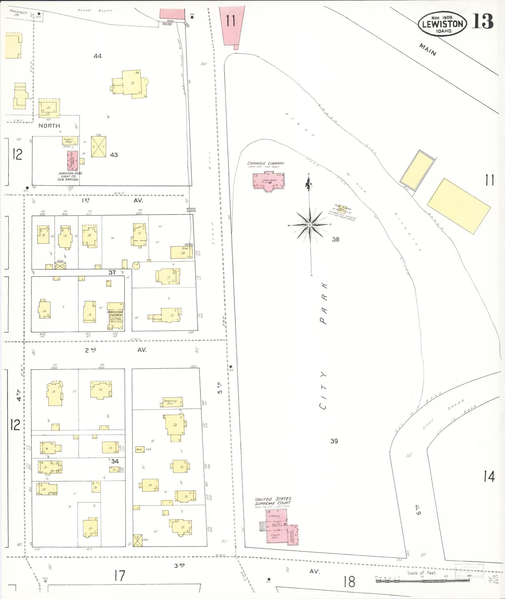 Sanborn Fire Insurance Map from Lewiston, Nez Perce County, Idaho (1909), Sheet #0013 - Complete Map Set gallery image, historic Sanborn map, vintage wall art, Idaho Idaho