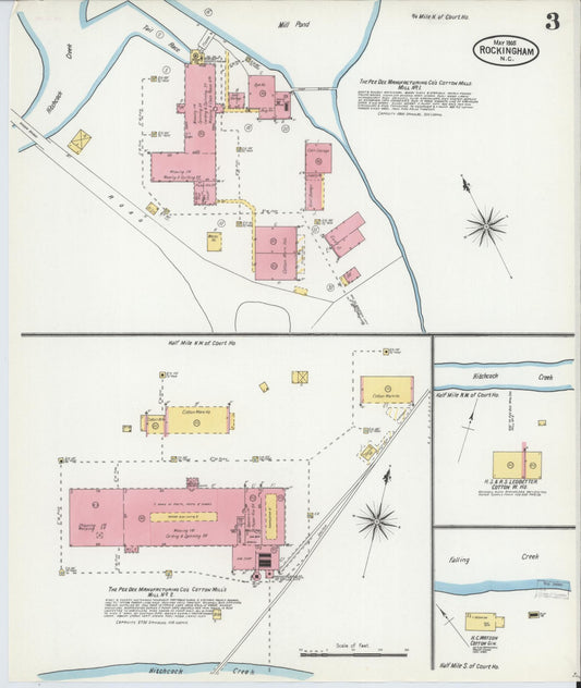 Sanborn Fire Insurance Map from Rockingham, Richmond County, North Carolina (1905), Sheet #0003 - Historic Sanborn Fire Insurance Map Print, vintage old map wall art, antique decor, genealogy gift, North Carolina North Carolina map