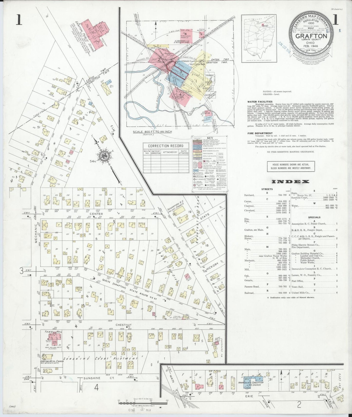 Sanborn Fire Insurance Map from Grafton, Lorain County, Ohio (1946), Sheet #0001 - Historic Sanborn Fire Insurance Map Print, vintage old map wall art, antique decor, genealogy gift, Ohio Ohio map