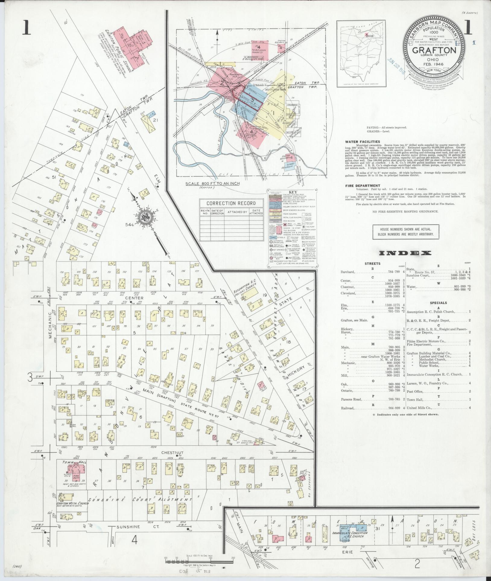 Sanborn Fire Insurance Map from Grafton, Lorain County, Ohio (1946), Sheet #0001 - Historic Sanborn Fire Insurance Map Print, vintage old map wall art, antique decor, genealogy gift, Ohio Ohio map