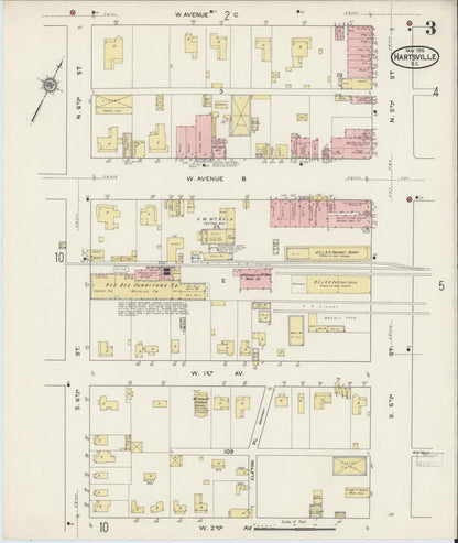 Sanborn Fire Insurance Map from Hartsville, Darlington County, South Carolina (1915), Sheet #0003 - Complete Map Set gallery image, historic Sanborn map, vintage wall art, South Carolina South Carolina
